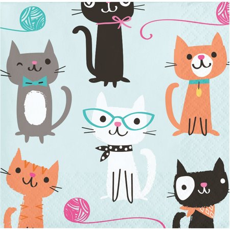 CREATIVE CONVERTING Cat Party Beverage Napkins, 5"x5", 192PK 328592